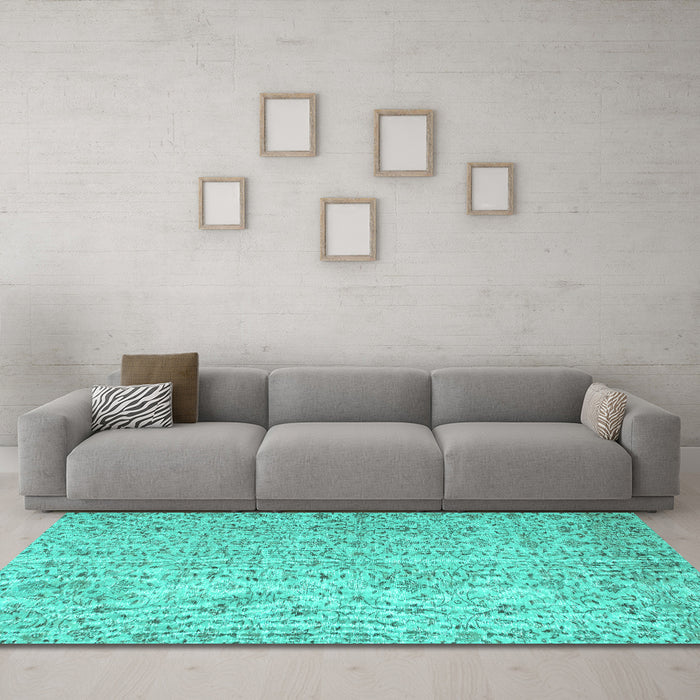 Machine Washable Abstract Turquoise Contemporary Area Rugs in a Living Room,, wshcon953turq