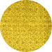 Round Machine Washable Abstract Yellow Contemporary Rug, wshcon953yw