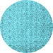 Round Abstract Light Blue Contemporary Rug, con953lblu