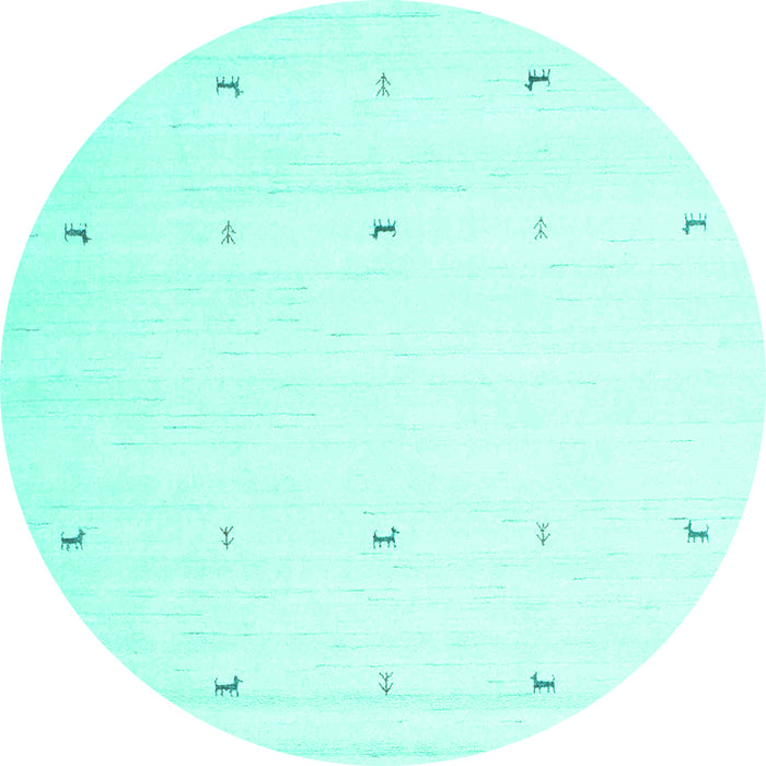 Round Machine Washable Solid Turquoise Modern Area Rugs, wshcon954turq