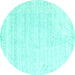 Round Machine Washable Solid Turquoise Modern Area Rugs, wshcon955turq