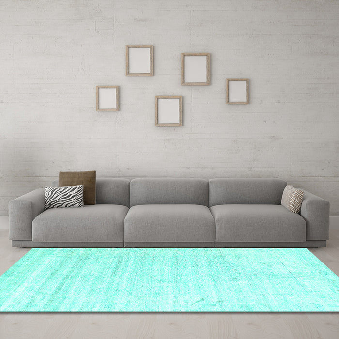 Machine Washable Solid Turquoise Modern Area Rugs in a Living Room,, wshcon955turq