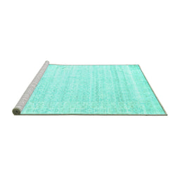 Sideview of Machine Washable Solid Turquoise Modern Area Rugs, wshcon955turq