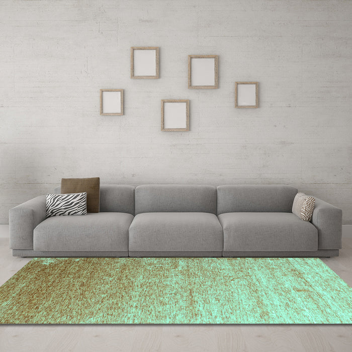 Machine Washable Abstract Turquoise Contemporary Area Rugs in a Living Room,, wshcon956turq