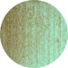 Round Abstract Turquoise Contemporary Rug, con956turq