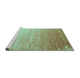 Sideview of Machine Washable Abstract Turquoise Contemporary Area Rugs, wshcon956turq