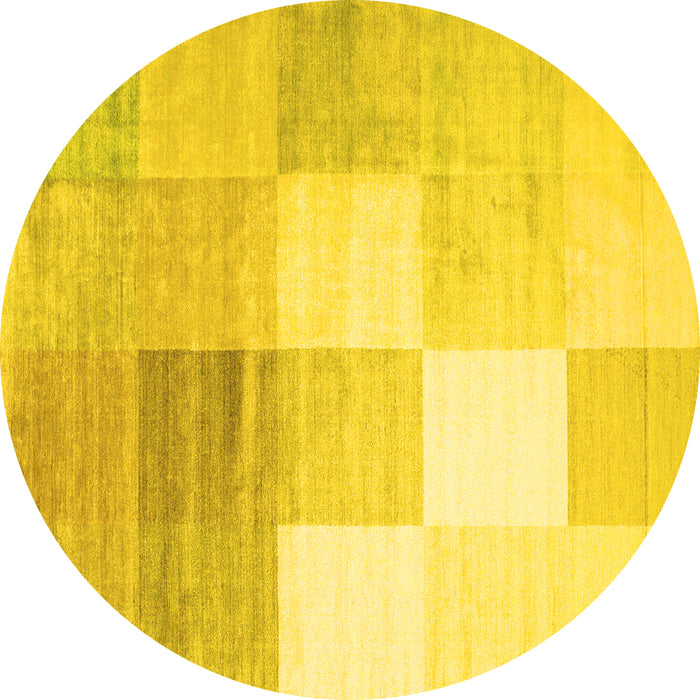 Round Machine Washable Abstract Yellow Contemporary Rug, wshcon957yw