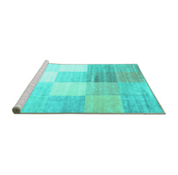 Sideview of Machine Washable Abstract Turquoise Contemporary Area Rugs, wshcon957turq