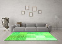 Machine Washable Abstract Green Contemporary Rug, wshcon957grn