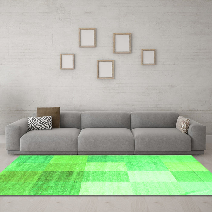 Machine Washable Abstract Green Contemporary Area Rugs in a Living Room,, wshcon957grn