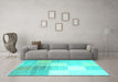 Machine Washable Abstract Turquoise Contemporary Area Rugs in a Living Room,, wshcon957turq