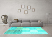 Machine Washable Abstract Turquoise Contemporary Rug, wshcon957turq