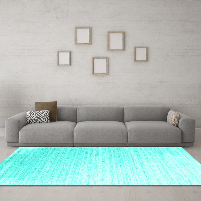 Machine Washable Abstract Turquoise Contemporary Area Rugs in a Living Room,, wshcon958turq