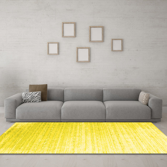 Machine Washable Abstract Yellow Contemporary Rug in a Living Room, wshcon958yw