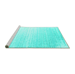 Sideview of Machine Washable Abstract Turquoise Contemporary Area Rugs, wshcon958turq