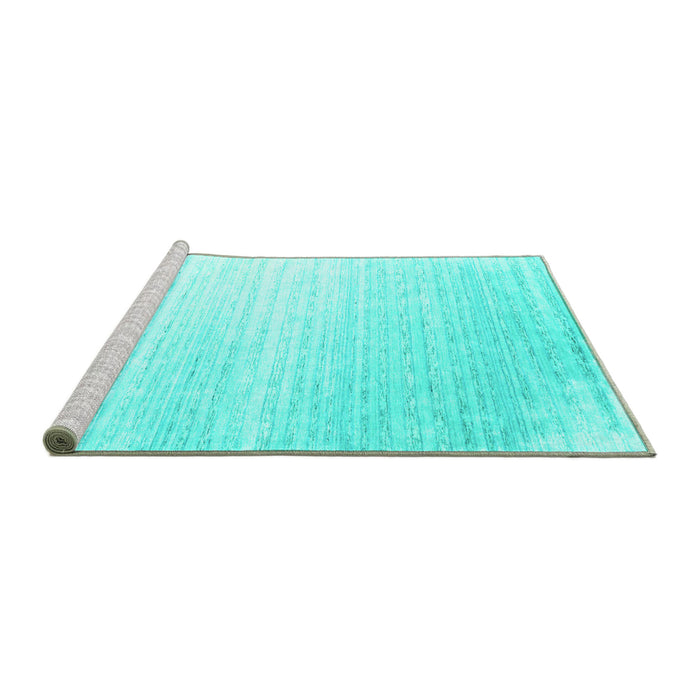 Sideview of Machine Washable Abstract Turquoise Contemporary Area Rugs, wshcon958turq