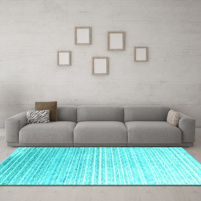 Machine Washable Abstract Turquoise Contemporary Area Rugs in a Living Room,, wshcon959turq