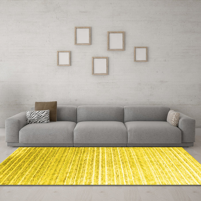 Machine Washable Abstract Yellow Contemporary Rug in a Living Room, wshcon959yw