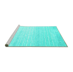 Sideview of Machine Washable Abstract Turquoise Contemporary Area Rugs, wshcon961turq