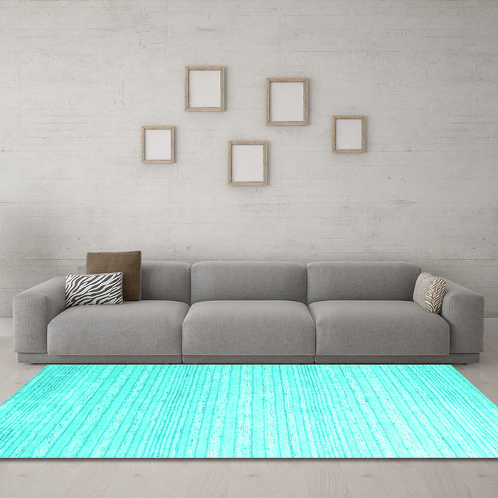 Machine Washable Abstract Turquoise Contemporary Area Rugs in a Living Room,, wshcon961turq