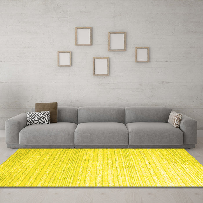 Machine Washable Abstract Yellow Contemporary Rug in a Living Room, wshcon961yw
