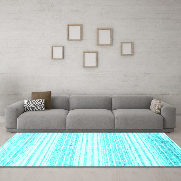 Machine Washable Abstract Turquoise Contemporary Area Rugs in a Living Room,, wshcon962turq