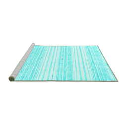 Sideview of Machine Washable Abstract Turquoise Contemporary Area Rugs, wshcon962turq