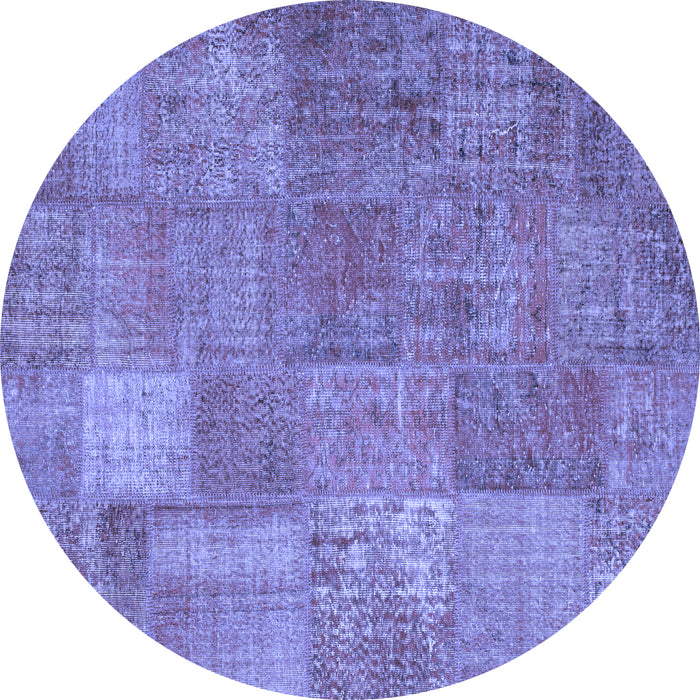 Round Patchwork Blue Transitional Rug, con964blu