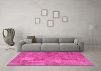 Machine Washable Patchwork Pink Transitional Rug, wshcon964pnk