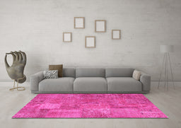 Machine Washable Patchwork Pink Transitional Rug in a Living Room, wshcon964pnk