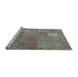 Sideview of Machine Washable Patchwork Light Blue Transitional Rug, wshcon964lblu