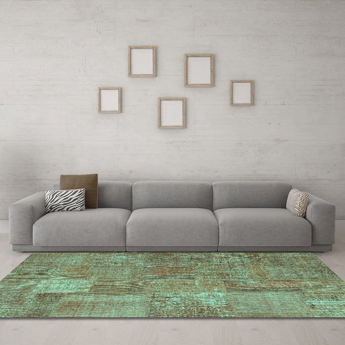Machine Washable Patchwork Turquoise Transitional Area Rugs in a Living Room,, wshcon964turq