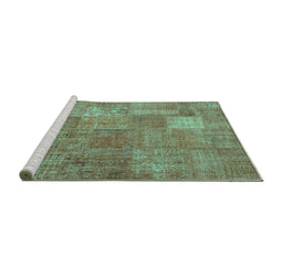 Sideview of Machine Washable Patchwork Turquoise Transitional Area Rugs, wshcon964turq