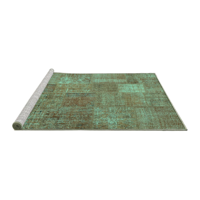 Sideview of Machine Washable Patchwork Turquoise Transitional Area Rugs, wshcon964turq