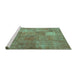 Sideview of Machine Washable Patchwork Turquoise Transitional Area Rugs, wshcon964turq