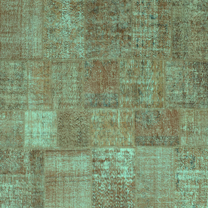 Square Machine Washable Patchwork Turquoise Transitional Area Rugs, wshcon964turq