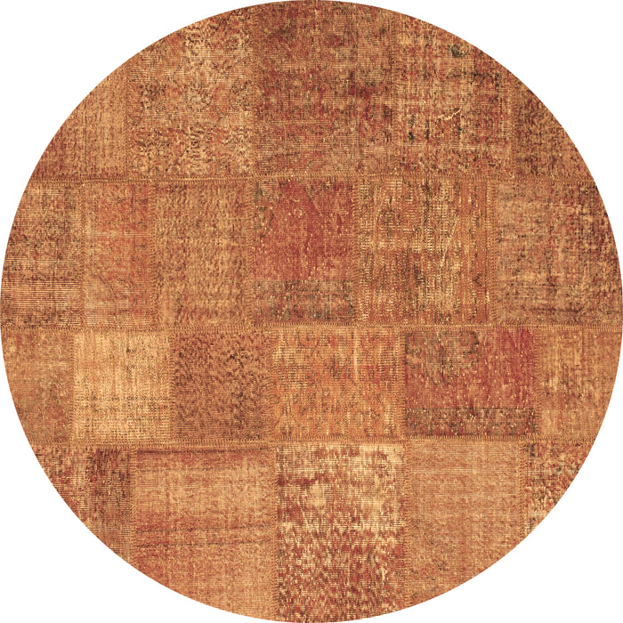 Round Machine Washable Patchwork Brown Transitional Rug, wshcon964brn