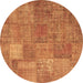 Round Machine Washable Patchwork Brown Transitional Rug, wshcon964brn