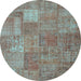 Round Machine Washable Patchwork Light Blue Transitional Rug, wshcon964lblu