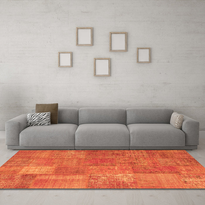 Machine Washable Patchwork Orange Transitional Area Rugs in a Living Room, wshcon964org