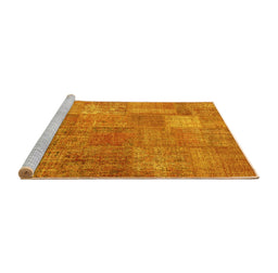 Sideview of Machine Washable Patchwork Yellow Transitional Rug, wshcon964yw