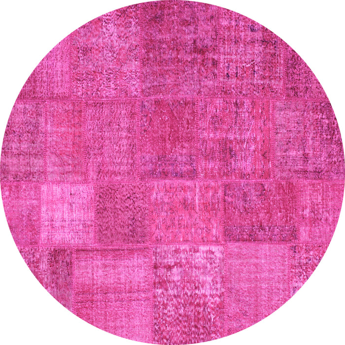 Round Patchwork Pink Transitional Rug, con964pnk