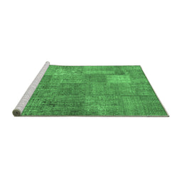 Sideview of Machine Washable Patchwork Emerald Green Transitional Area Rugs, wshcon964emgrn