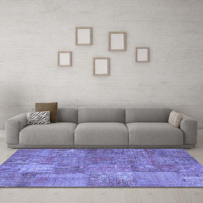 Machine Washable Patchwork Blue Transitional Rug in a Living Room, wshcon964blu