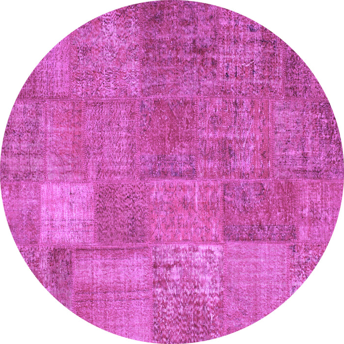 Round Patchwork Purple Transitional Rug, con964pur