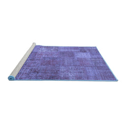 Sideview of Machine Washable Patchwork Blue Transitional Rug, wshcon964blu