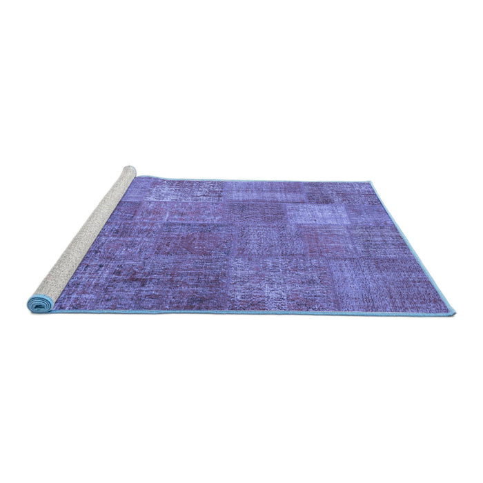 Sideview of Machine Washable Patchwork Blue Transitional Rug, wshcon964blu