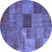 Round Machine Washable Patchwork Blue Transitional Rug, wshcon965blu