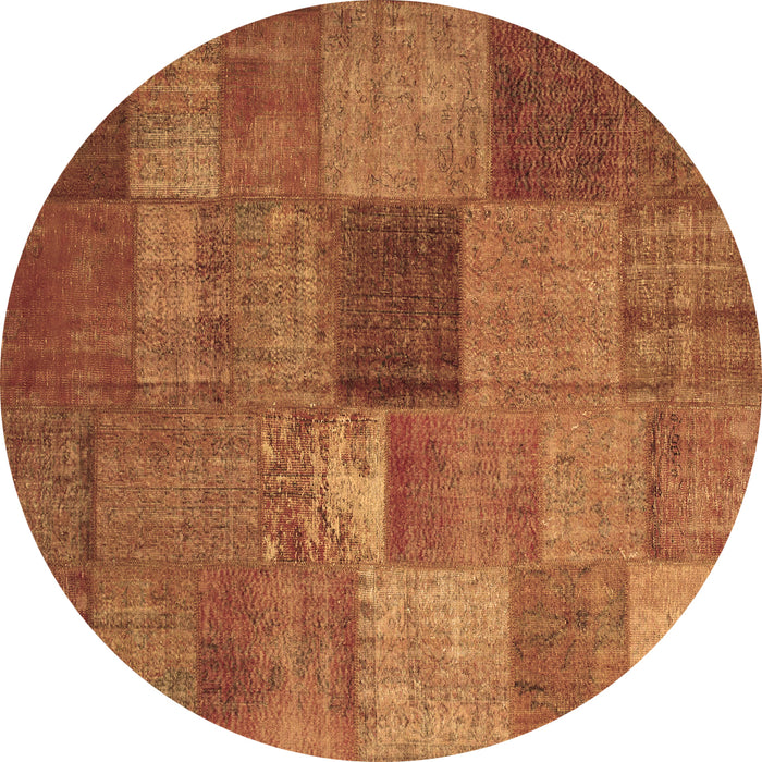 Round Machine Washable Patchwork Brown Transitional Rug, wshcon965brn