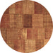 Round Machine Washable Patchwork Brown Transitional Rug, wshcon965brn